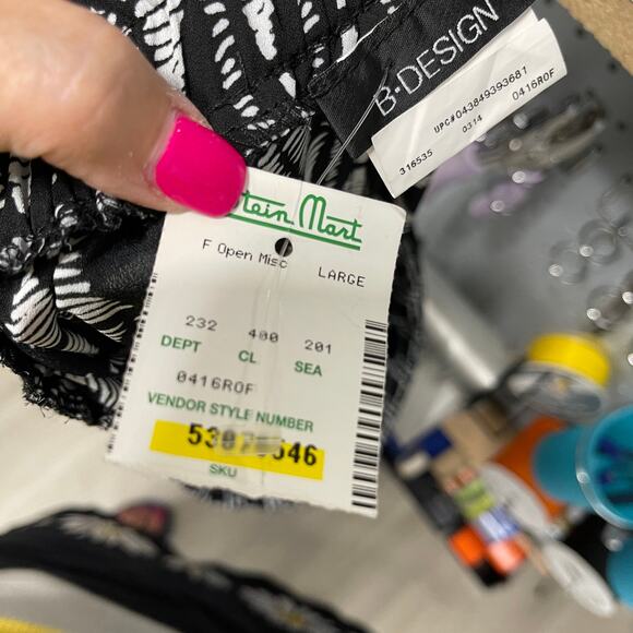 B Design pants women's large slacks soft wide legged pull on black graphic print - Picture 7 of 13